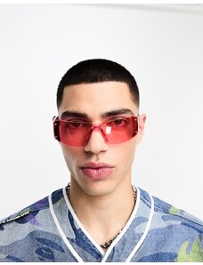 ASOS DESIGN - Occhiali da sole a mascherina senza bordo rosa trasparenti con borchie