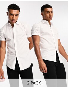 Jack & Jones - Confezione da 2 camicie eleganti a maniche corte slim fit bianche-Bianco
