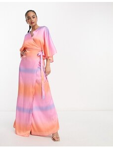 Anaya - Vestito lungo a portafoglio con stampa sfumata e maniche stile kimono-Multicolore