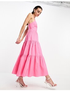 Glamorous - Vestito midi a balze allacciato al collo rosa