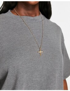 AllSaints - Collana dorata con pendente a croce-Oro