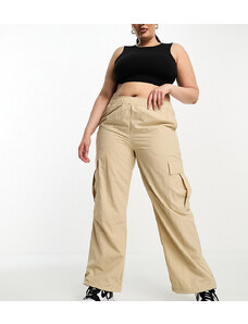 Only Curve - Pantaloni beige a fondo ampio stile paracadutista-Neutro