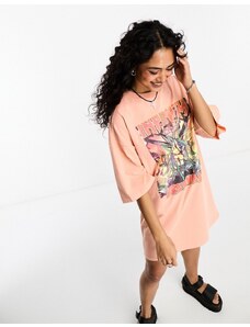 ASOS DESIGN - Vestito T-shirt oversize corto rosa con grafica stile festival