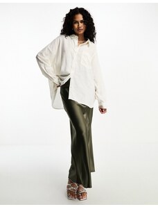 Only - Camicia oversize in lino bianca-Bianco