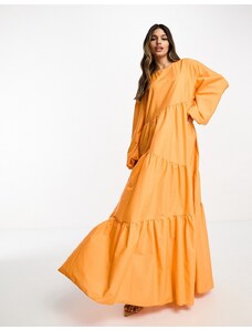 Daska - Vestito lungo a balze con maniche a palloncino arancione