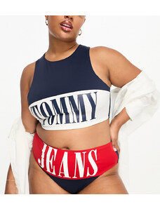 Tommy Hilfiger Tommy Jeans Plus - Archive - Crop top bikini accollato blu navy e rosso-Multicolore