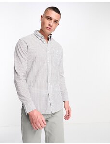 Selected Homme - Camicia in seersucker di misto cotone beige a righe-Neutro