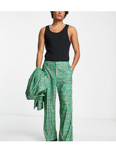 Reclaimed Vintage - Pantaloni da abito a fondo ampio verdi a quadri in coordinato-Verde