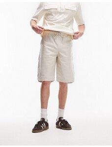 Topman - Pantaloncini taglio lungo in pelle color pietra-Neutro