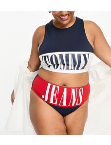 Tommy Hilfiger Tommy Jeans Plus - Archive - Slip bikini cheeky a vita alta blu navy e rossi-Multicolore