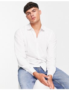 Harry Brown - Camicia slim in piqué di cotone bianco