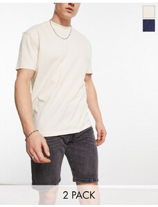 ASOS DESIGN - Confezione da 2 T-shirt comode girocollo écru e blu navy-Multicolore