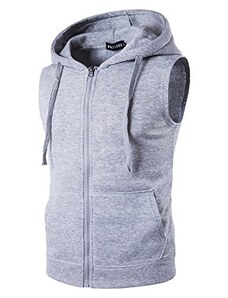 YCHENG Uomo Casual senza maniche con cappuccio con zip fino Vest Tops con tasche XL grigio 2