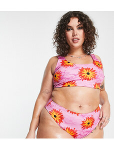 COLLUSION Plus - Slip bikini a vita alta a fiori multicolore con stampa double-face