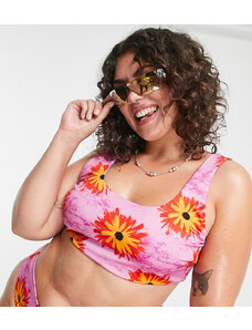 COLLUSION Plus - Crop top bikini a fiori multicolore con stampa double-face