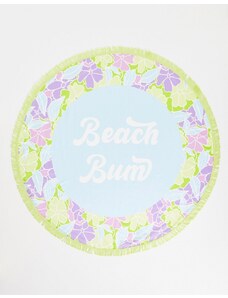 South Beach - Telo mare blu a fiori con stampa "Beach Bum"