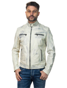 Leather Trend Avatar - Biker Uomo Bianco Tamponato in vera pelle