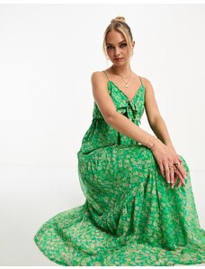 Vero Moda - Vestito con spalline sottili lungo allacciato sul davanti verde a fiori