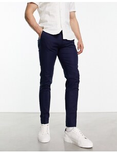 ASOS DESIGN - Pantaloni skinny eleganti in misto lino blu navy