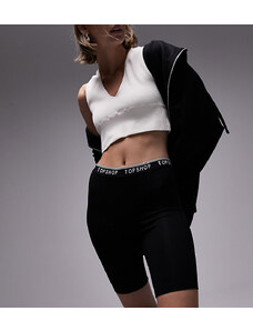 Topshop Petite - Pantaloncini leggings neri con fascia elasticizzata con logo-Nero
