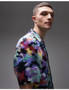 Topman - Camicia a maniche corte vestibilità classica con rever multicolore a fiori