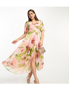 Hope & Ivy Maternity - Vestito lungo avvolgente con volant a fiori rosa-Multicolore