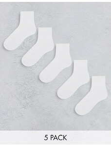 ASOS DESIGN - Confezione da 5 paia di calzini bianchi con suola in spugna-Bianco