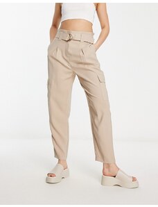 New Look - Pantaloni cargo con cintura color pietra-Neutro