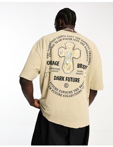 ASOS DESIGN ASOS Dark Future - T-shirt oversize pesante grigio slavato con stampa grunge sul retro