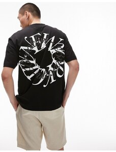 Topman - T-shirt oversize nera con ricamo "NYC" sul davanti e sul retro-Nero