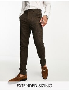 ASOS DESIGN - Pantaloni da abito skinny in misto lana color tabacco a spina di pesce-Brown