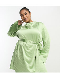 Pretty Lavish Curve - Vestito corto in raso color oliva chiaro allacciato in vita-Verde