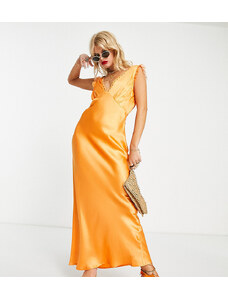Reclaimed Vintage Inspired - Vestito lungo in raso con dettaglio in pizzo - In edizione limitata-Arancione