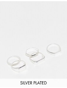 ASOS DESIGN - Confezione da 5 anelli sottili placcati in argento