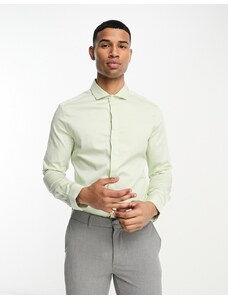 ASOS DESIGN - Camicia skinny in raso verde chiaro con colletto alla francese