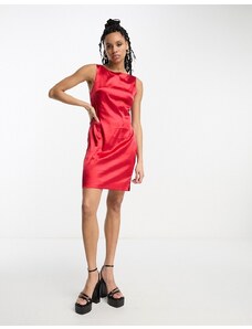 Urban Threads - Vestito corto in raso rosso con spacco