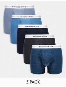 Abercrombie & Fitch - Confezione da 5 boxer aderenti blu, grigi e blu navy con fascia in vita bianca-Multicolore