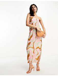 ASOS DESIGN - Vestito midi a fascia plissé con stampa marmorizzata-Multicolore