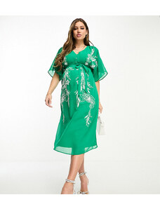 Hope & Ivy Maternity - Vestito midi verde ricamato con scollo profondo