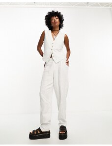 Only - Pantaloni sartoriali in misto lino bianchi e neri gessati in coordinato-Bianco