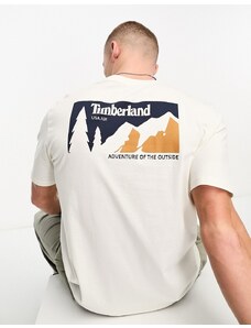 Timberland - T-shirt bianco sporco con stampa di montagne sul retro