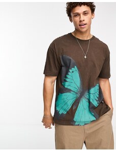Good For Nothing - T-shirt oversize marrone con stampa grande di farfalla-Brown