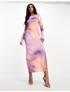 Miss Selfridge - Vestito lungo a maniche lunghe con stampa sfumata-Multicolore