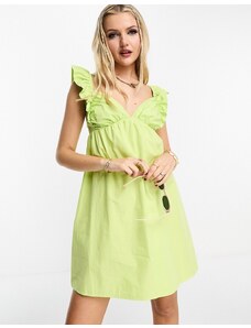 Miss Selfridge - Prendisole corto verde lime in popeline con volant e fiocco sul retro