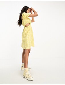 Monki - Vestito corto giallo a quadretti con maniche a palloncino e cut-out