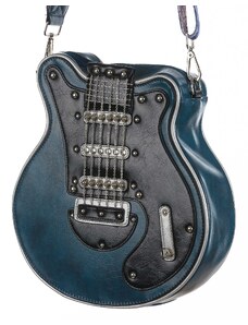 Borsa Guitar Lorien con tracolla, Cosplay Steampunk, in ecopelle, forma chitarra, colore blu, ARIANNA DINI DESIGN