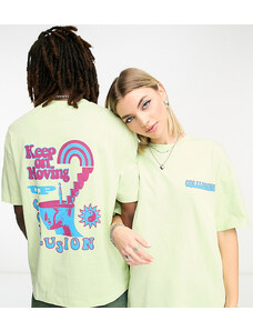 COLLUSION Unisex - T-shirt verde pallido con stampa “Keep Moving”