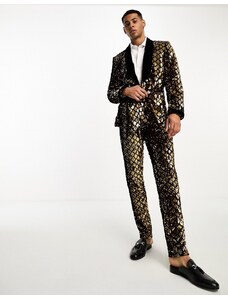 ASOS DESIGN - Pantaloni da abito skinny con paillettes color oro
