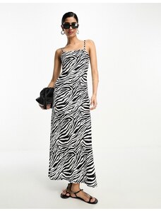 ASOS DESIGN - Vestito lungo con scollo squadrato e spalline sottili con stampa zebrata-Multicolore