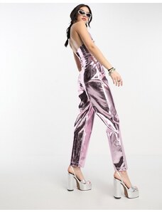 Amy Lynn - Lupe - Pantaloni testurizzati rosa ghiaccio metallizzato in coordinato